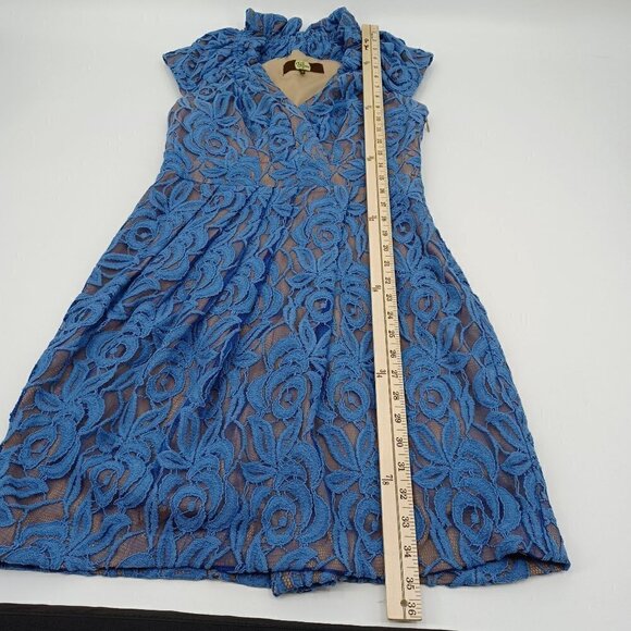 Eva Franco Blue Lace Sheath Dress Women's 6 Mini Pleated Party Formal Event - Picture 11 of 11